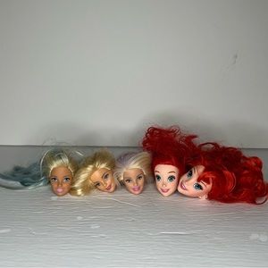 Barbie and Disney Doll Head Lot of 5 Re-rooting OOAK Replacements Ariel READ